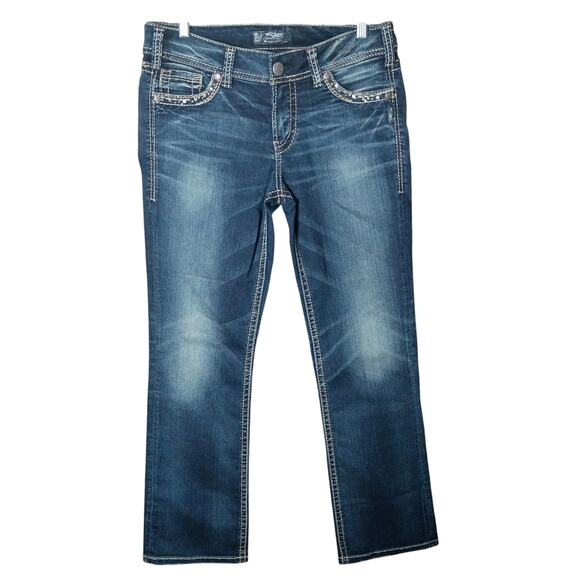 Silver Suki Mid Rise Slim Bootcut Embellished Pockets Cotton Stretch, Women 31 - Picture 4 of 7